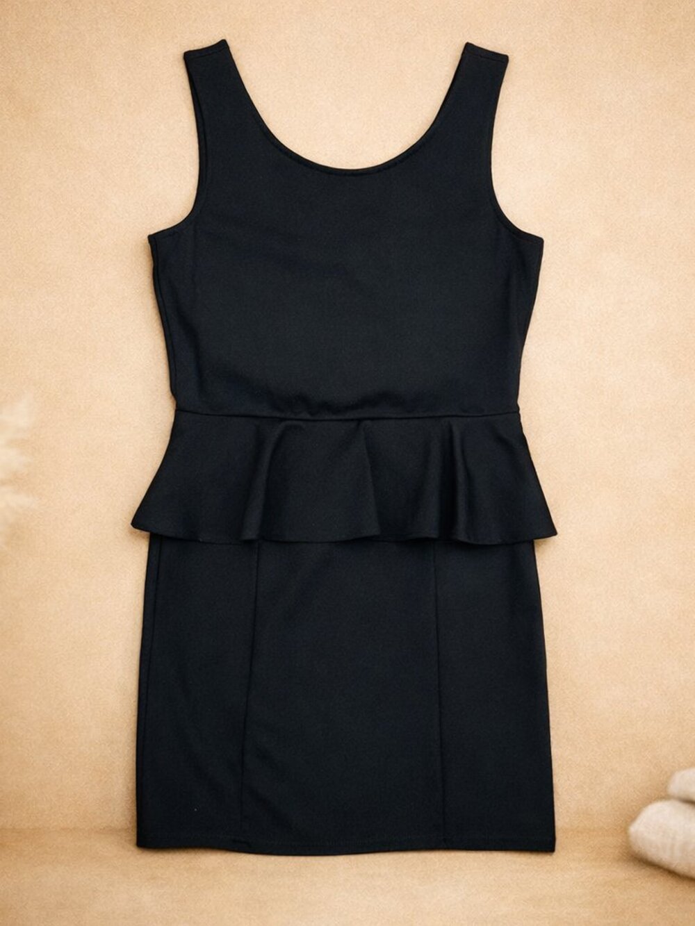AE Sleeveless Black Peplum Sheath Mini Dress Minimalist, Capsule, Classic & Chic